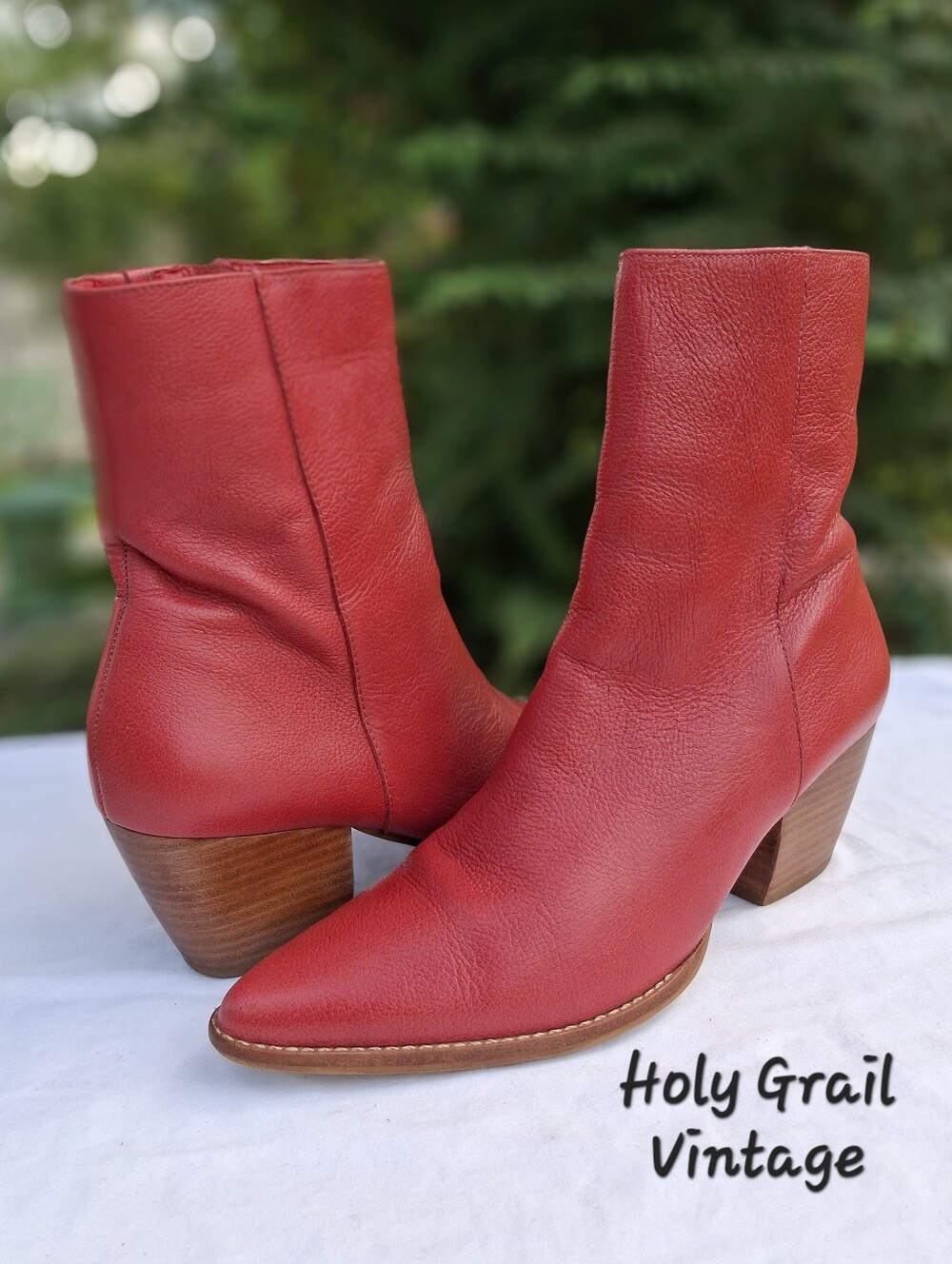 Matisse Red Leather Caty Pointy Toe Side Zip Wood Block Heel Ankle Boots Sz 8.5